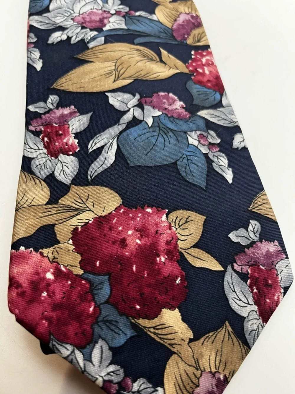 Men's Pierre Cardin Navy Tie with Berry Pattern